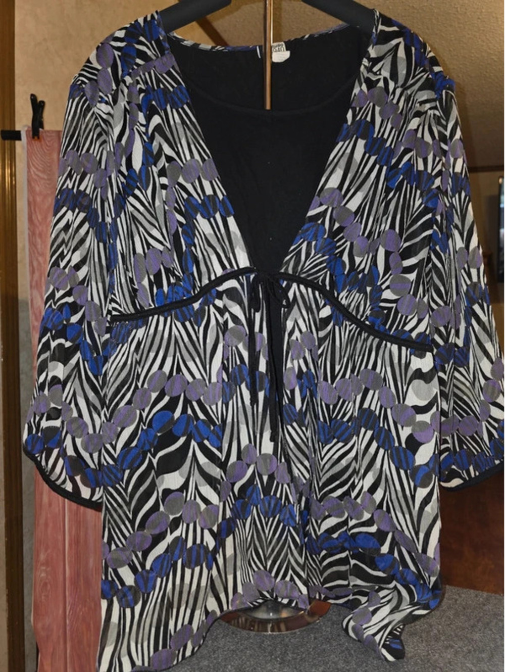 Studio 1940 Women’s 30/32W Purple Zebra Abstract Chiffon Layered Tie-Front Top